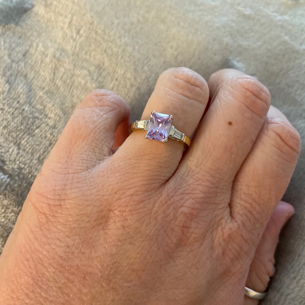 Purple stone emerald cut ring